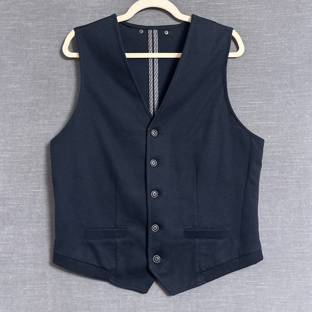 River Island Waistcoat Suit Vest L Navy‎ Cotton Blend Casual Classic Preppy